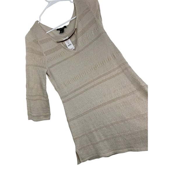 NWT White House Black Market WHBM Sz M Metalic Tunic Sweater M Beige Gold - Picture 1 of 9